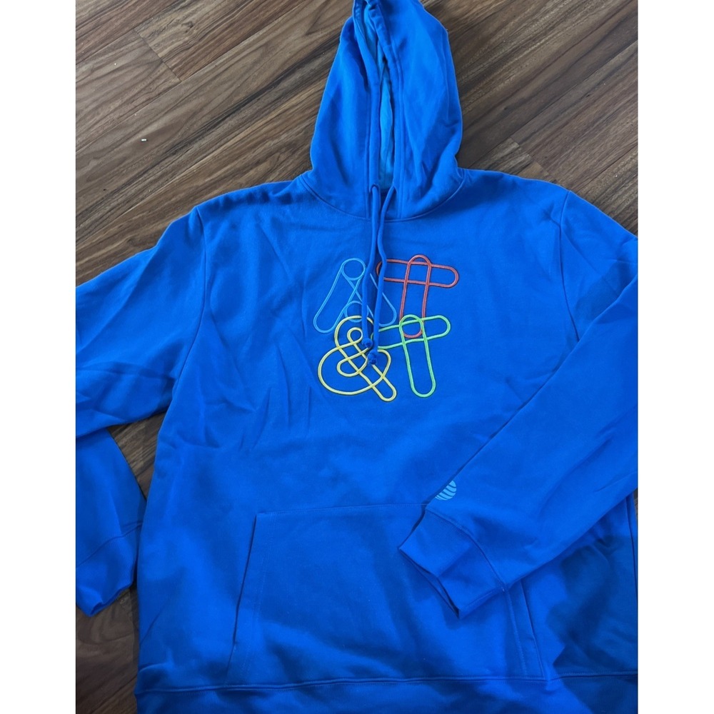 AT&T Pullover Fleece Hoodie Sweatshirt Blue Embroidered Paper Clip Logo XL‎